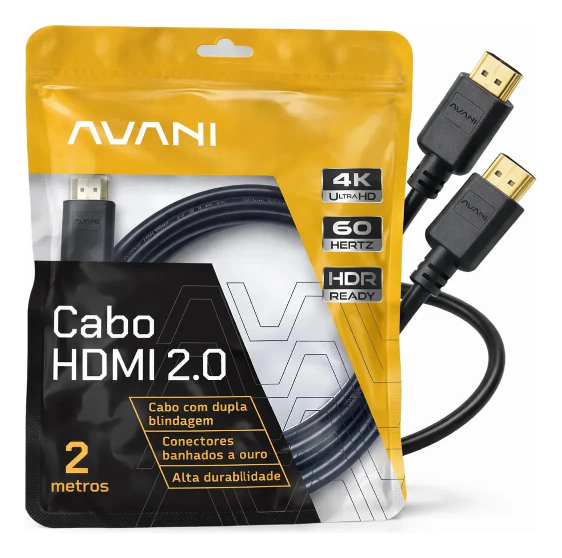 Cabo HDMI 2m Reforçado Dupla Blindagem Alta Durabilidade Versão 2.0 4K Ultra HD HDR ARC CEC Ethernet Conector Banhado a Ouro 2 metros