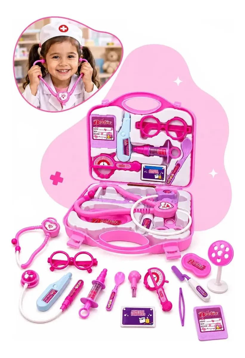 Kit Médico Infantil Rosa Kizumba com Maleta de Brinquedo Doutor para Crianças