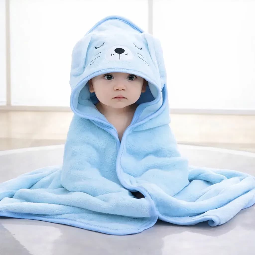 Toalha De Bebe Infantil Macia Com Capuz Grande Forrada Cor Azul-aço