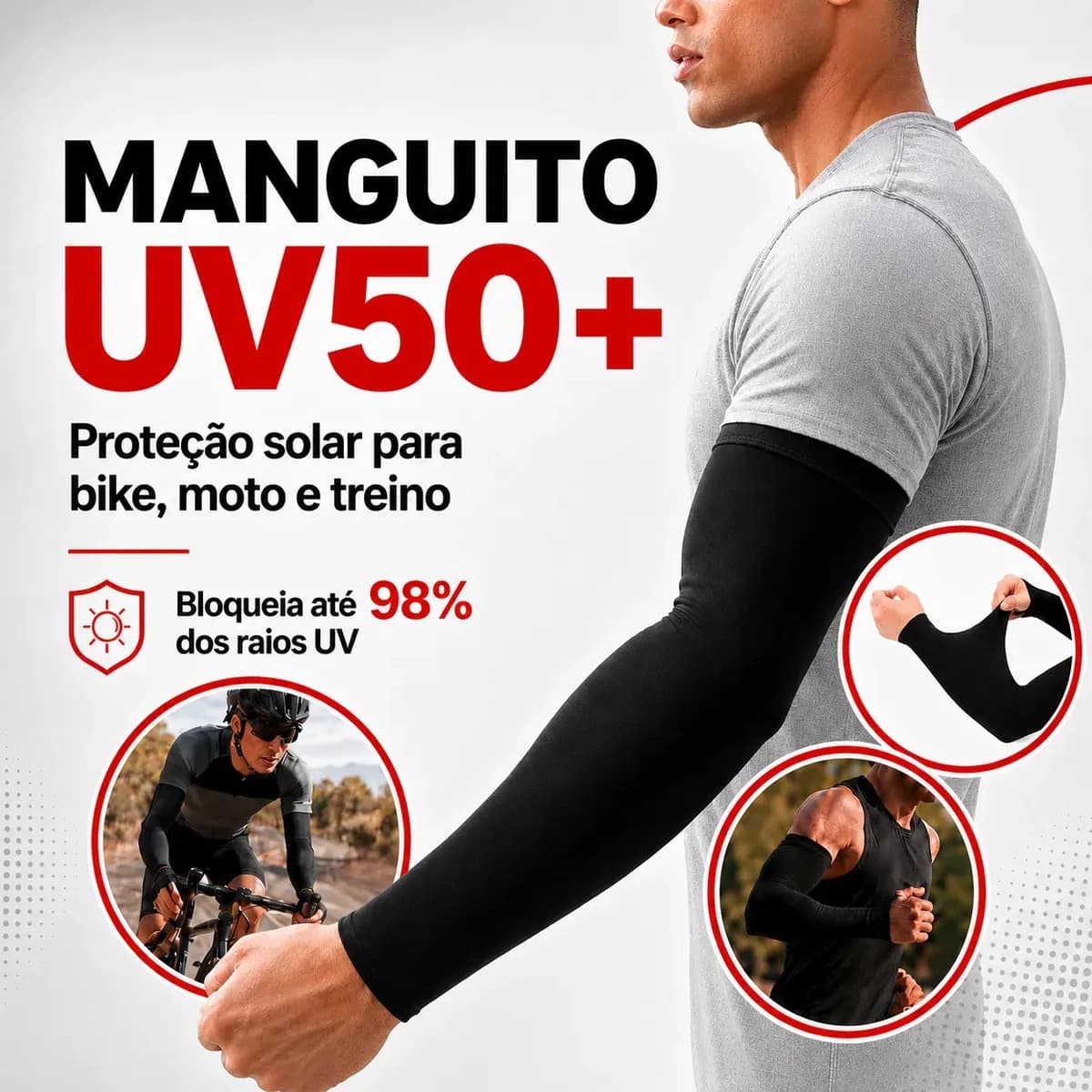 Manguito Uv50+ Proteção Solar Compressão Para Ciclismo Corrida Bike Moto Academia Treino Esportivo Manga Respirável Secagem Rápida Confortável Unissex Alta Perf