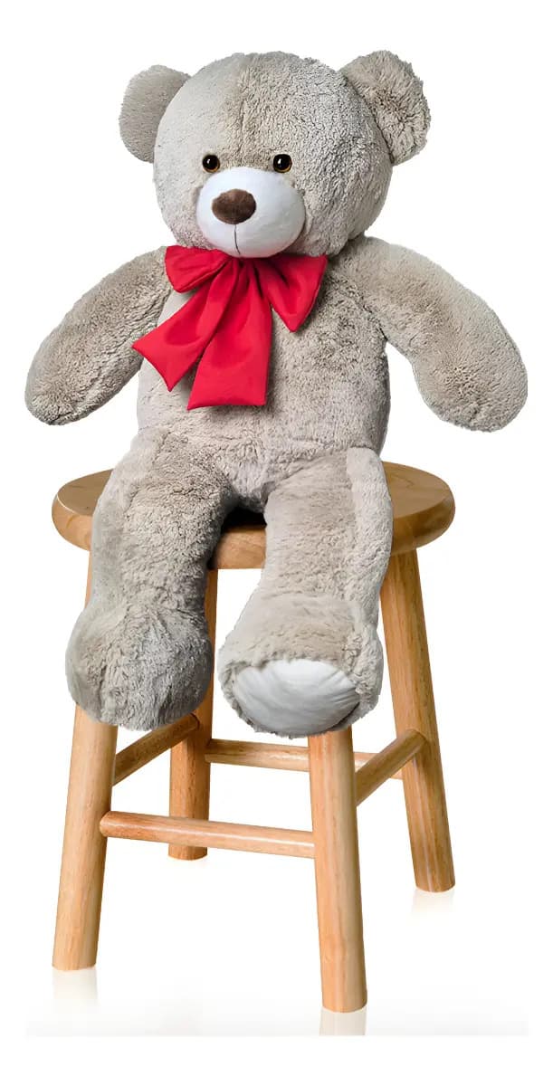 Urso De Pelúcia Teddy Bear Grande Com Laço 50cm Antialérgico Cor Avelã Com Vermelho