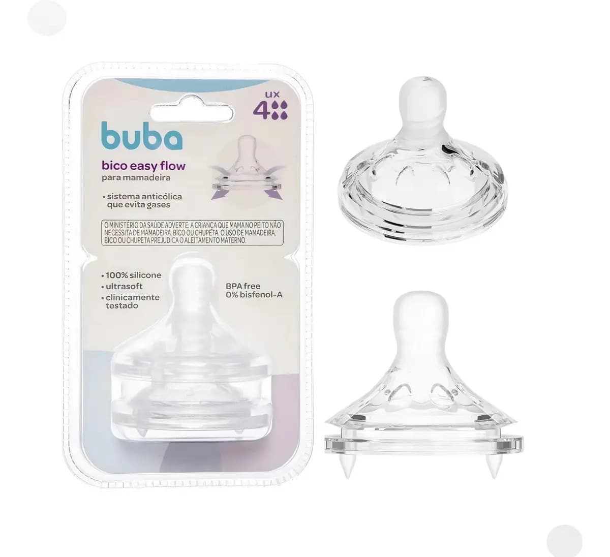 2 Bicos Mamadeira Buba Fluxo Rápido (6meses+) Anticólica