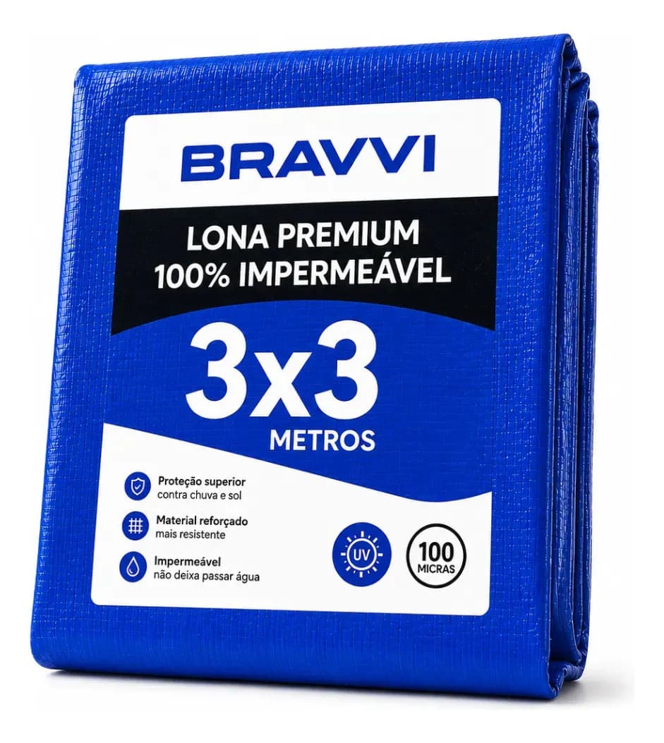Lona 3x3 Mts Plástica Impermeável Azul Carreteiro Telhados Piscina Multi Uso 75g/m Bravvi
