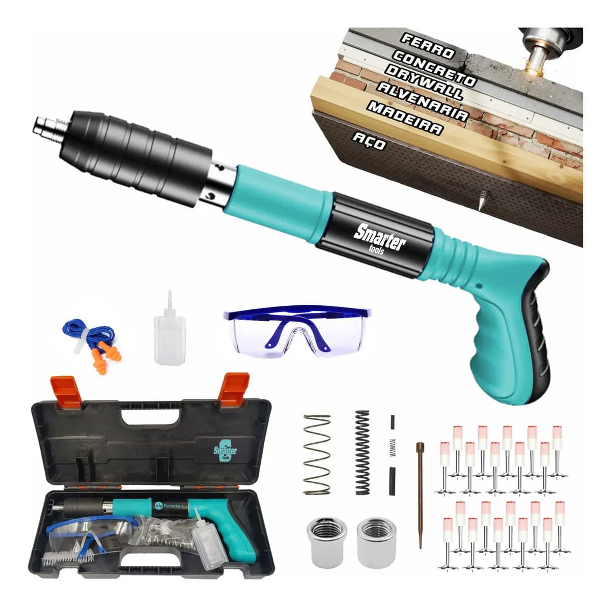 Pistola Fixação Finca Pino Ação Direta Pregos Epi Maleta Pinador Pregador Grampeador Rebitador De Prego Pressão Manual Ferramenta Para Drywal Gesso Concreto Aço
