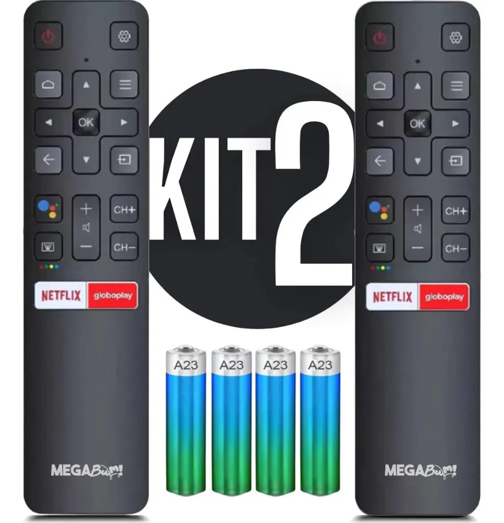 Kit 2 Controle Remoto Para Tv Tcl 4k Smart Android Teclas Netflix E Globoplay Megabum