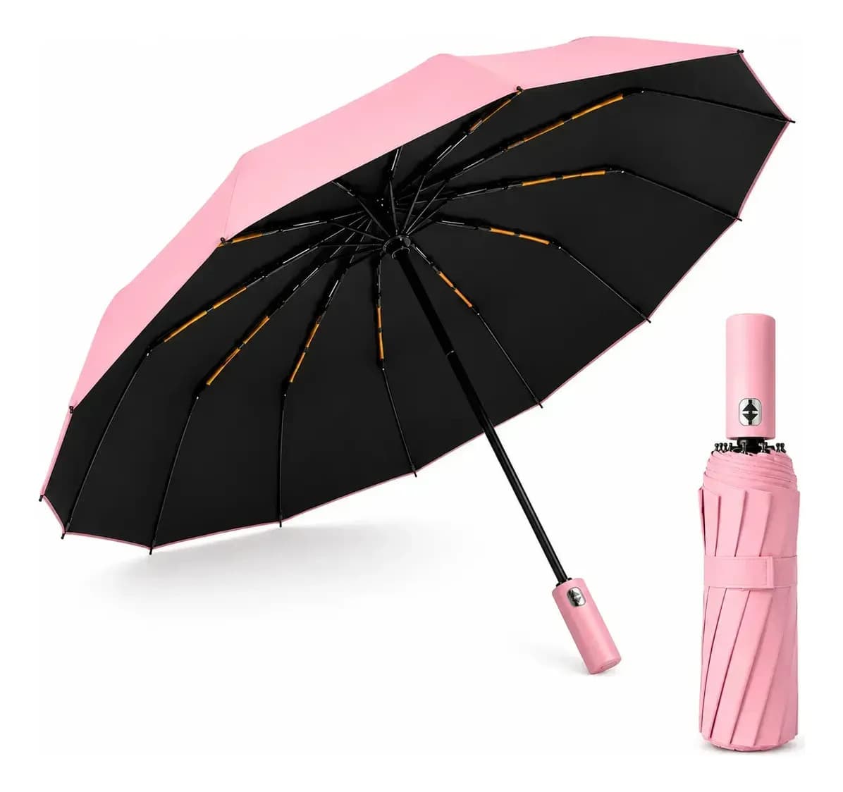 Guarda Chuva Abre E Fecha Automático Reforçado Contra Vento Cor Rosa Do Tecido Liso