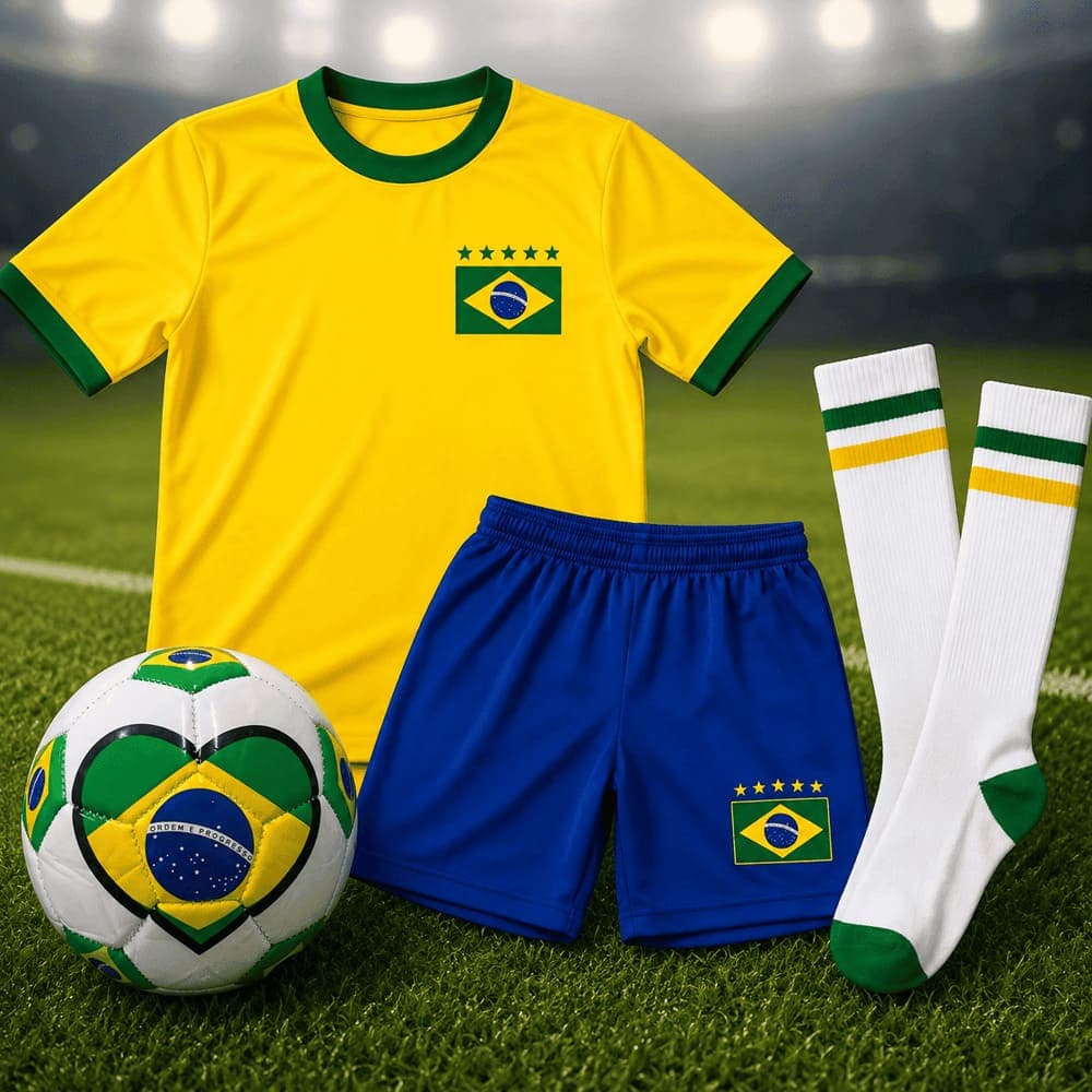 Kit Infantil Brasil Camisa Calção e Meião + Mini Bola